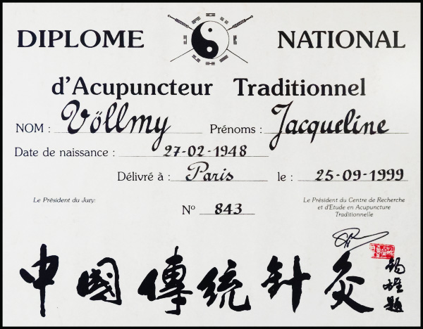 Diplôme d'acupuncteur traditionnel